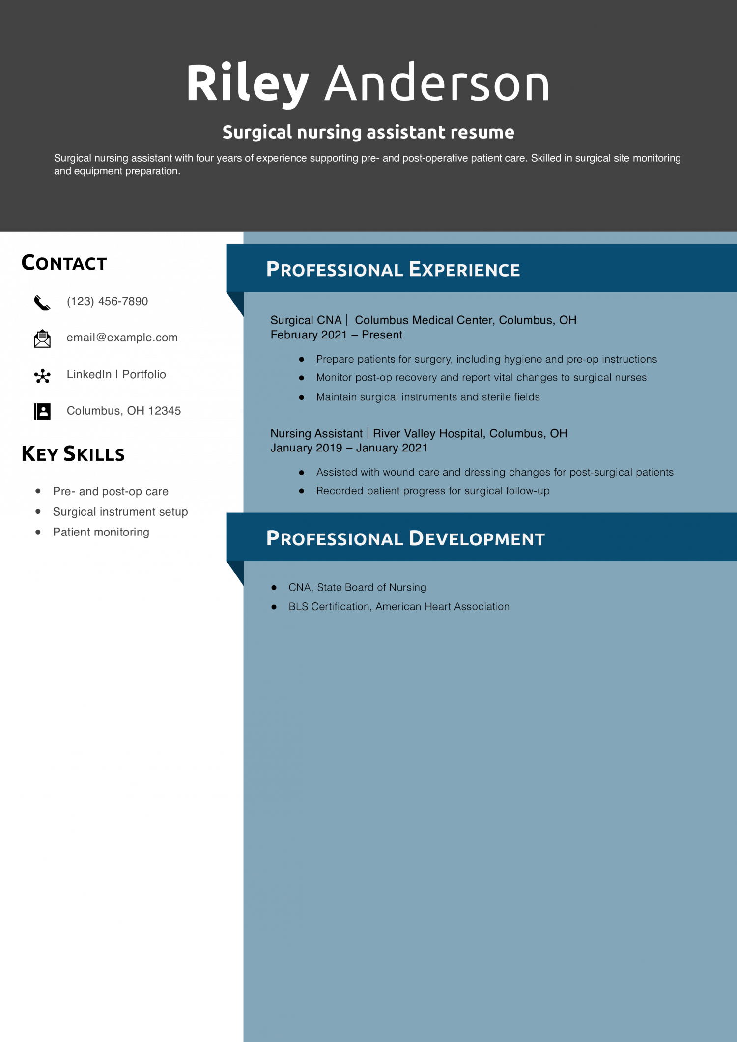 Surgical nursing assistant resume