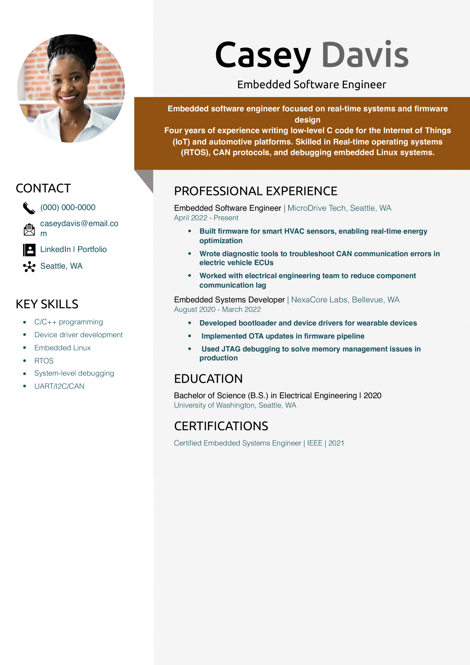 Embedded Software Engineer Resume Example