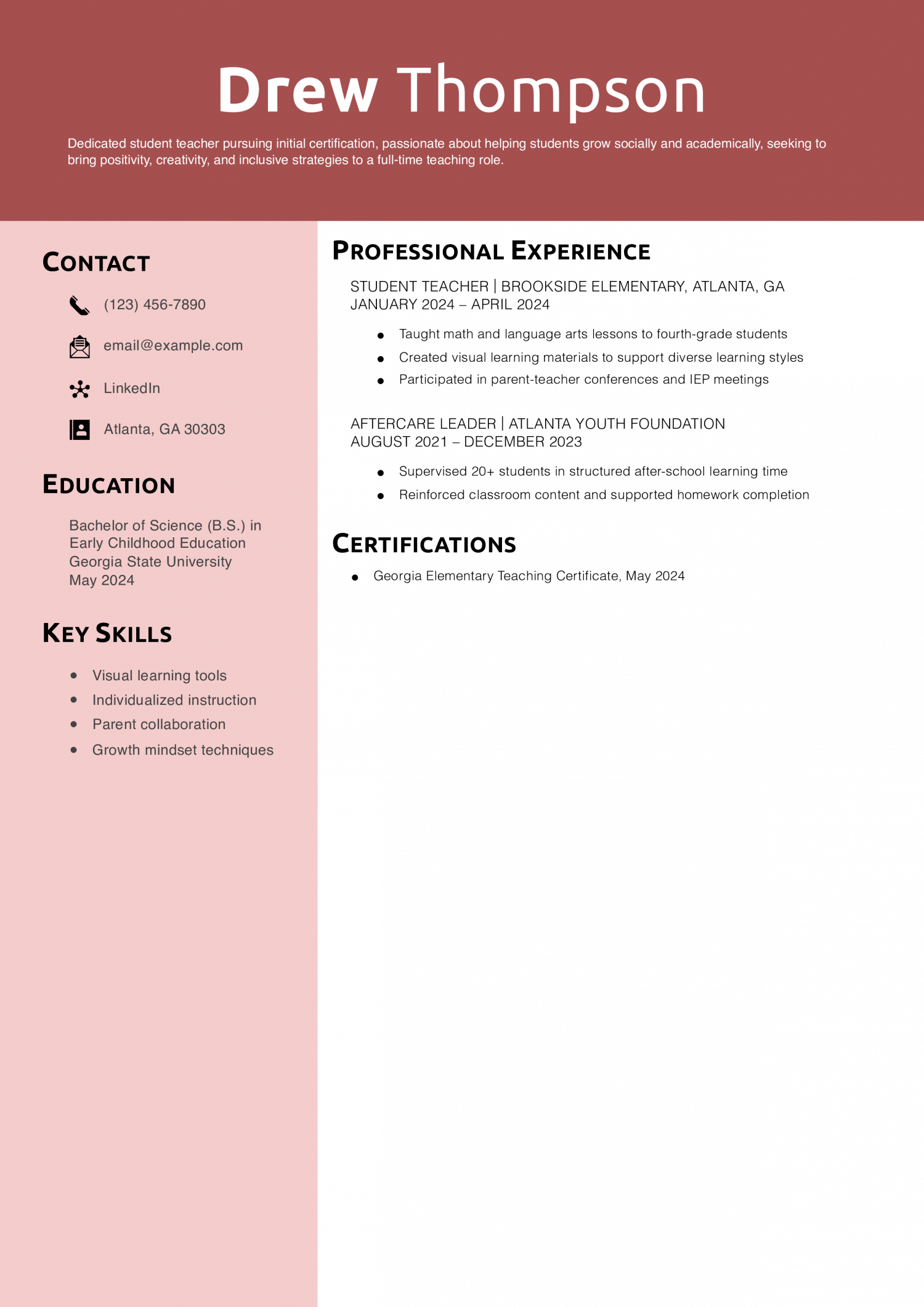 Objective for student teaching resume