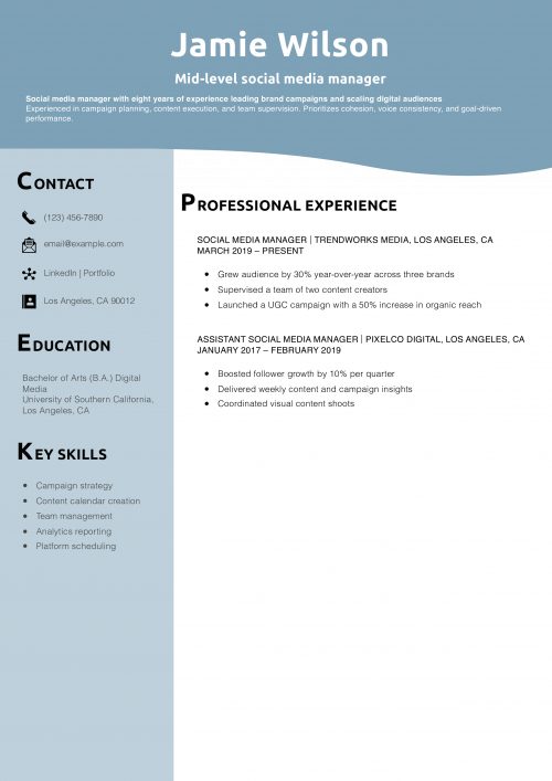 Mid-level social media manager resume example