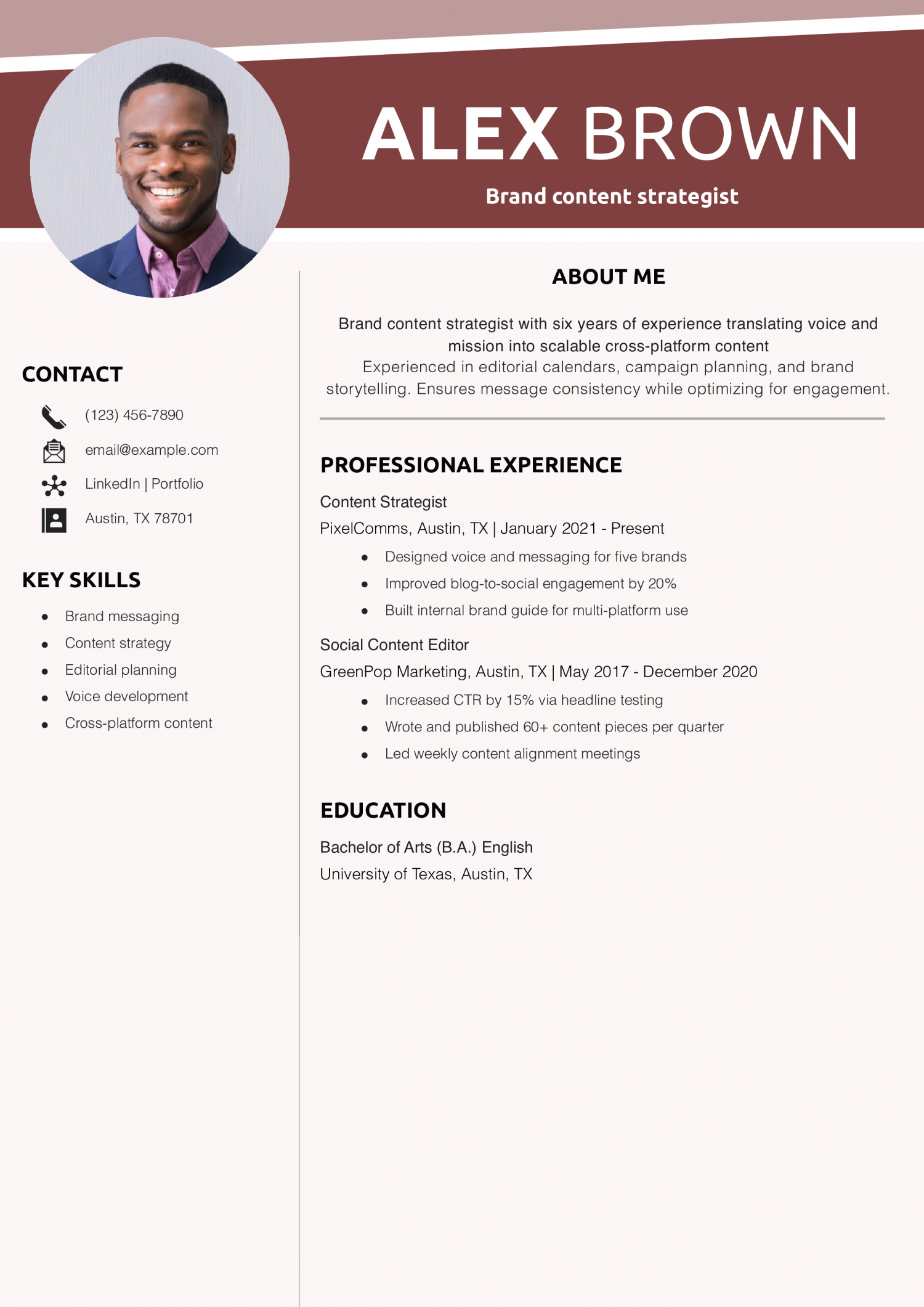 Brand content strategist resume example