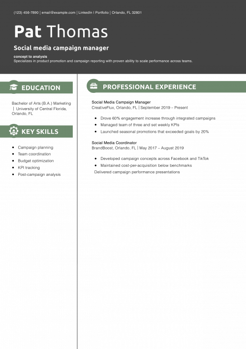 Social media campaign manager resume example