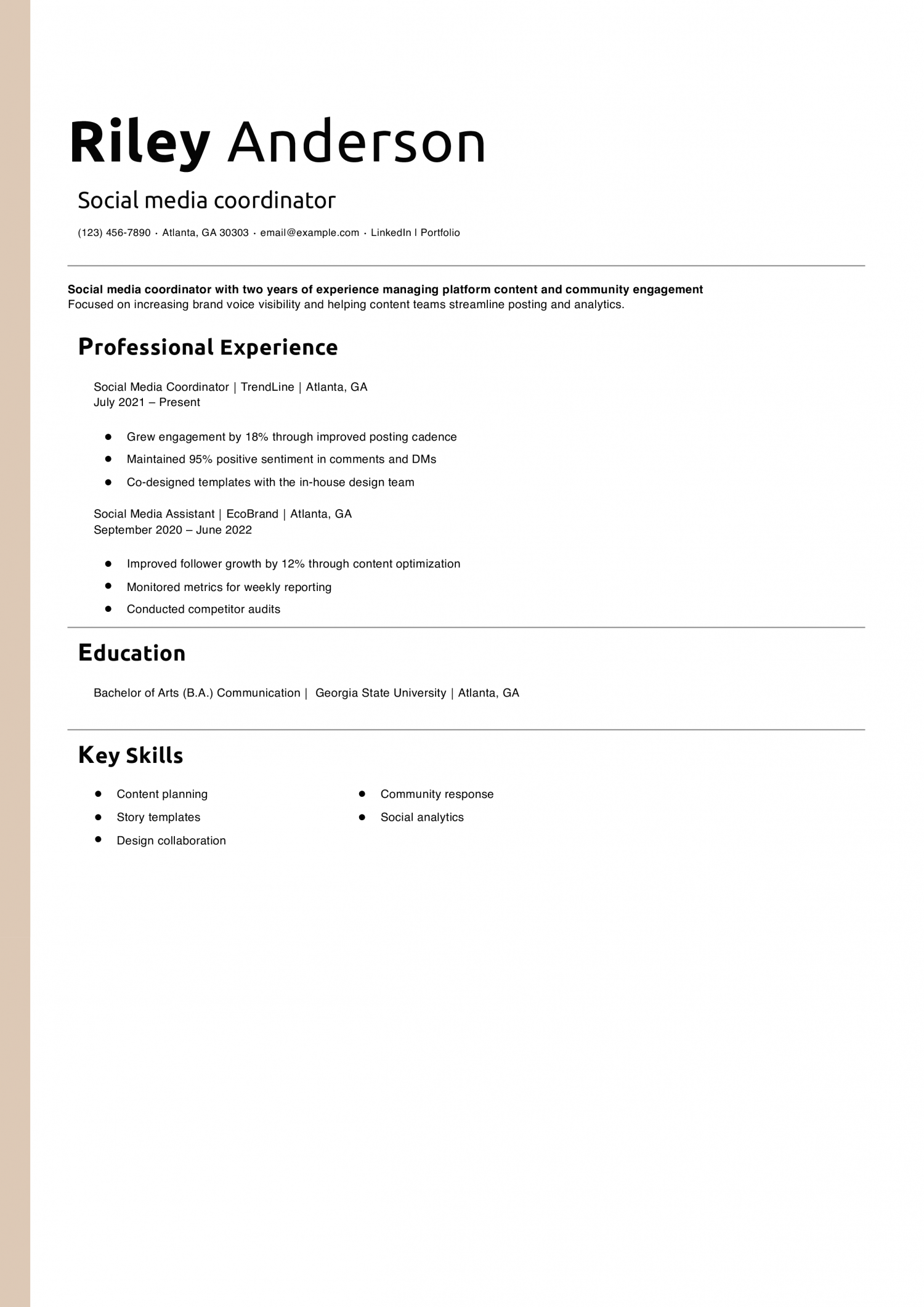 Social media coordinator resume example