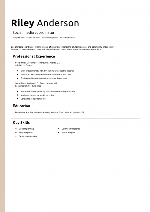 Social media coordinator resume example
