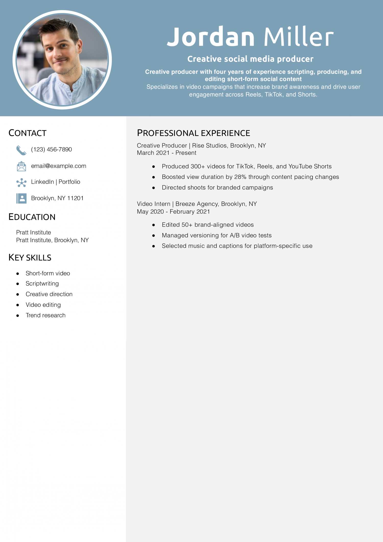 Creative social media producer resume example