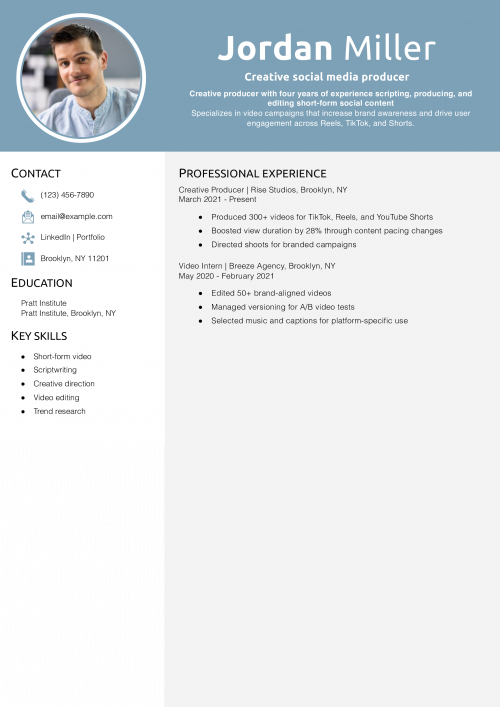 Creative social media producer resume example