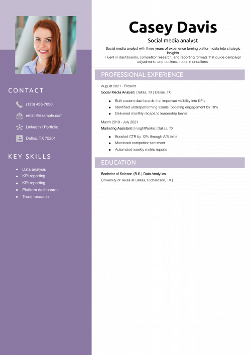 Social media analyst resume example
