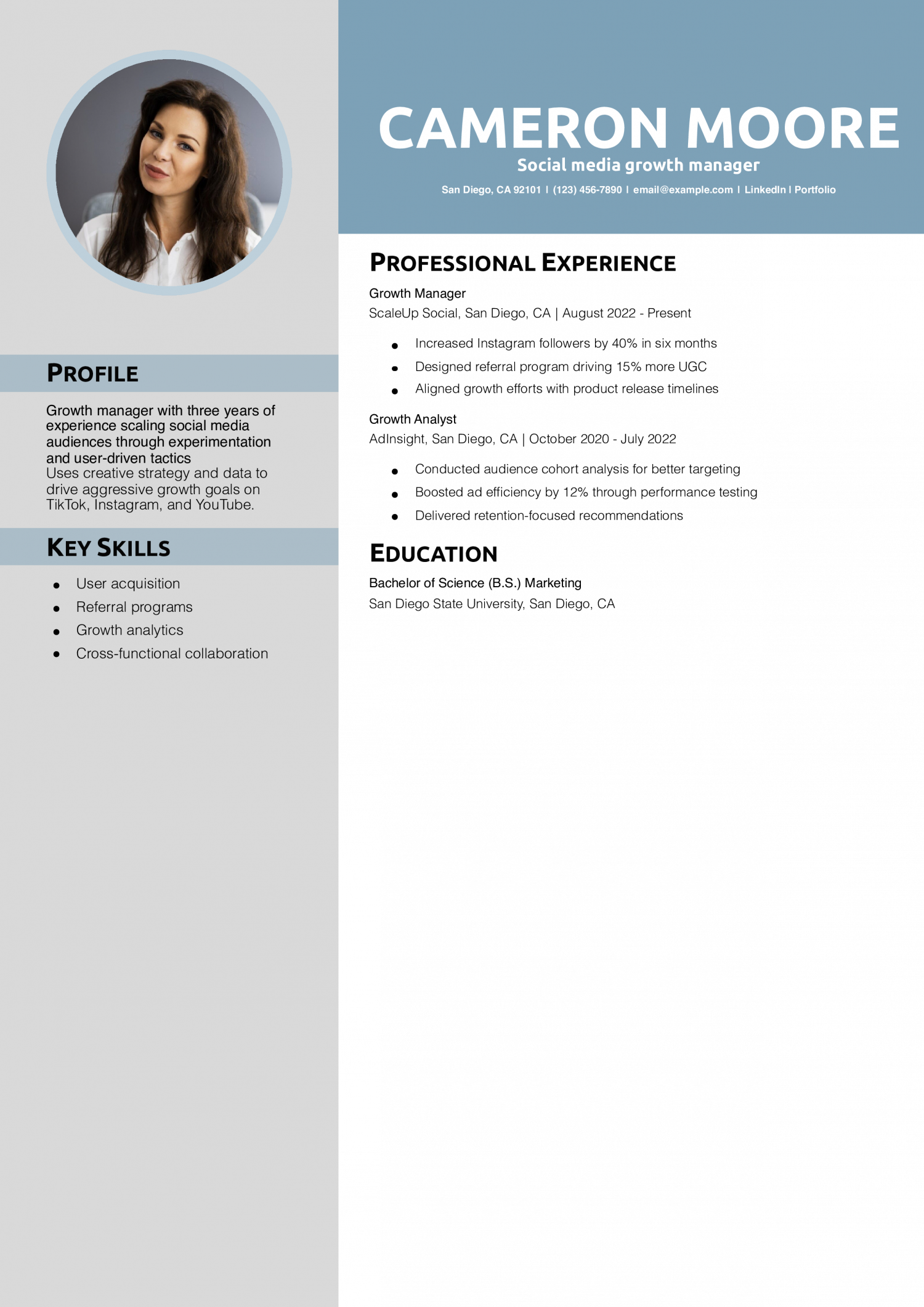 Social media growth manager resume example