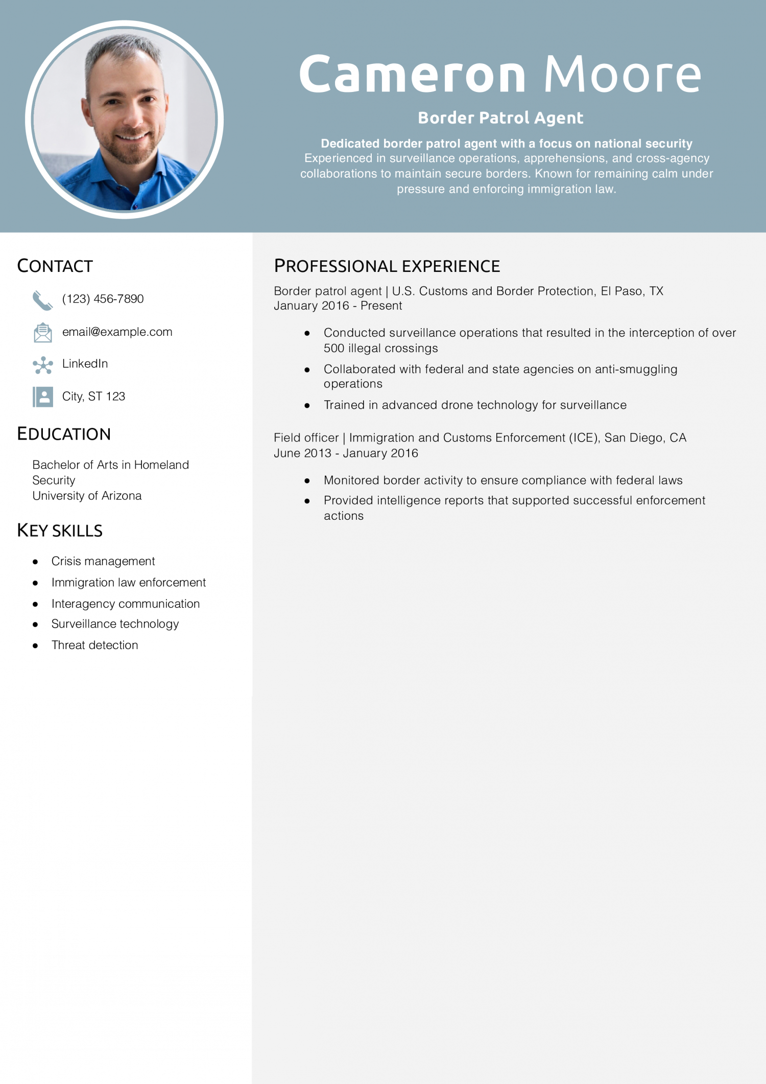 Border Patrol Agent Resume Example