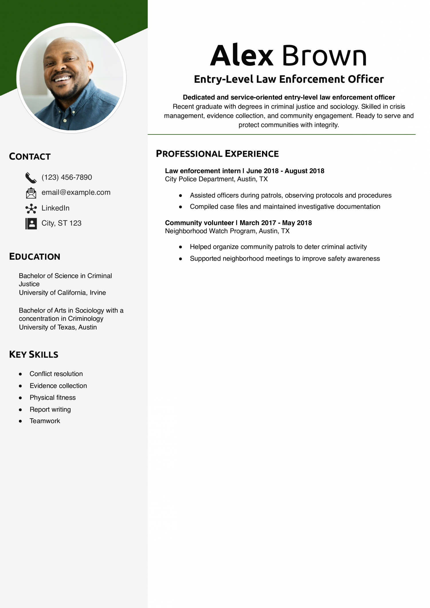 Entry-Level Law Enforcement Officer Resume Example