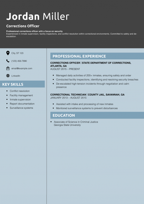 Corrections Officer Resume Example