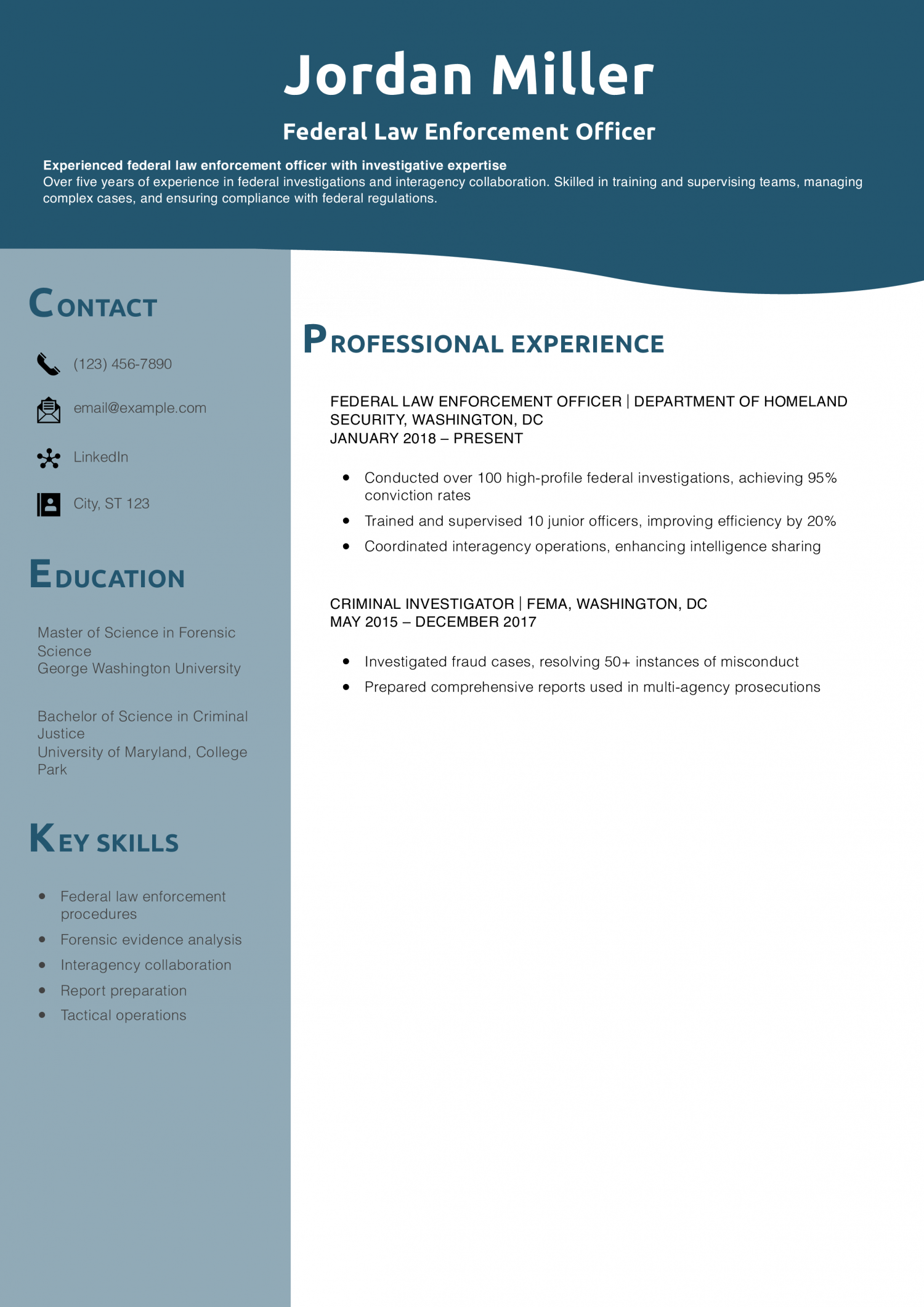 Federal Law Enforcement Officer Resume Example