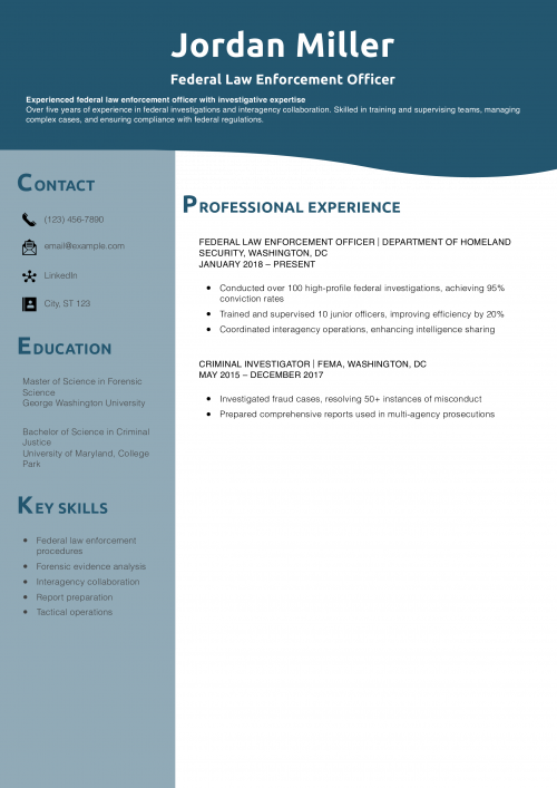 Federal Law Enforcement Officer Resume Example