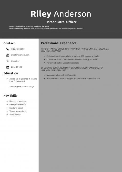 Harbor Patrol Officer Resume Example