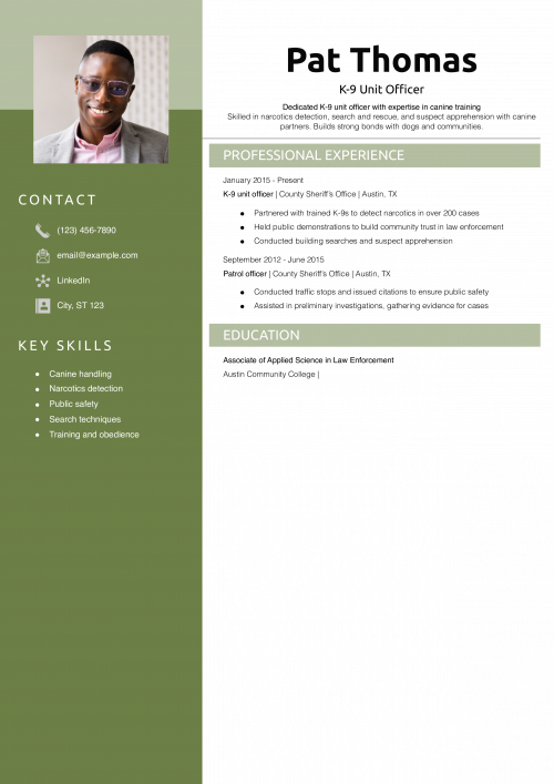K-9 Unit Officer Resume Example