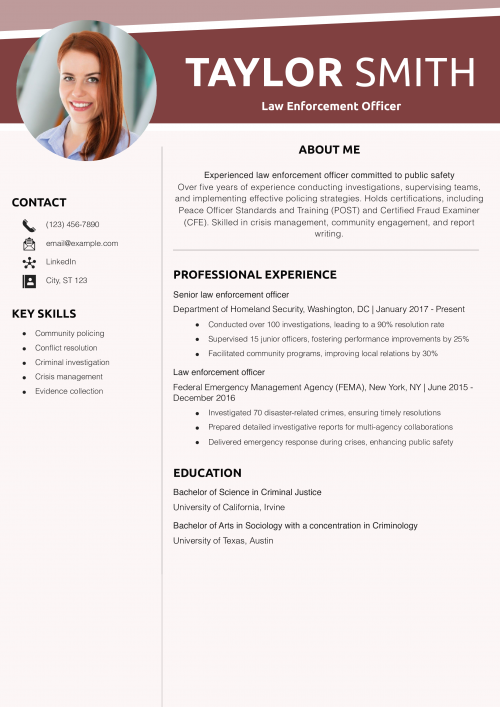 Law Enforcement Officer Resume Example