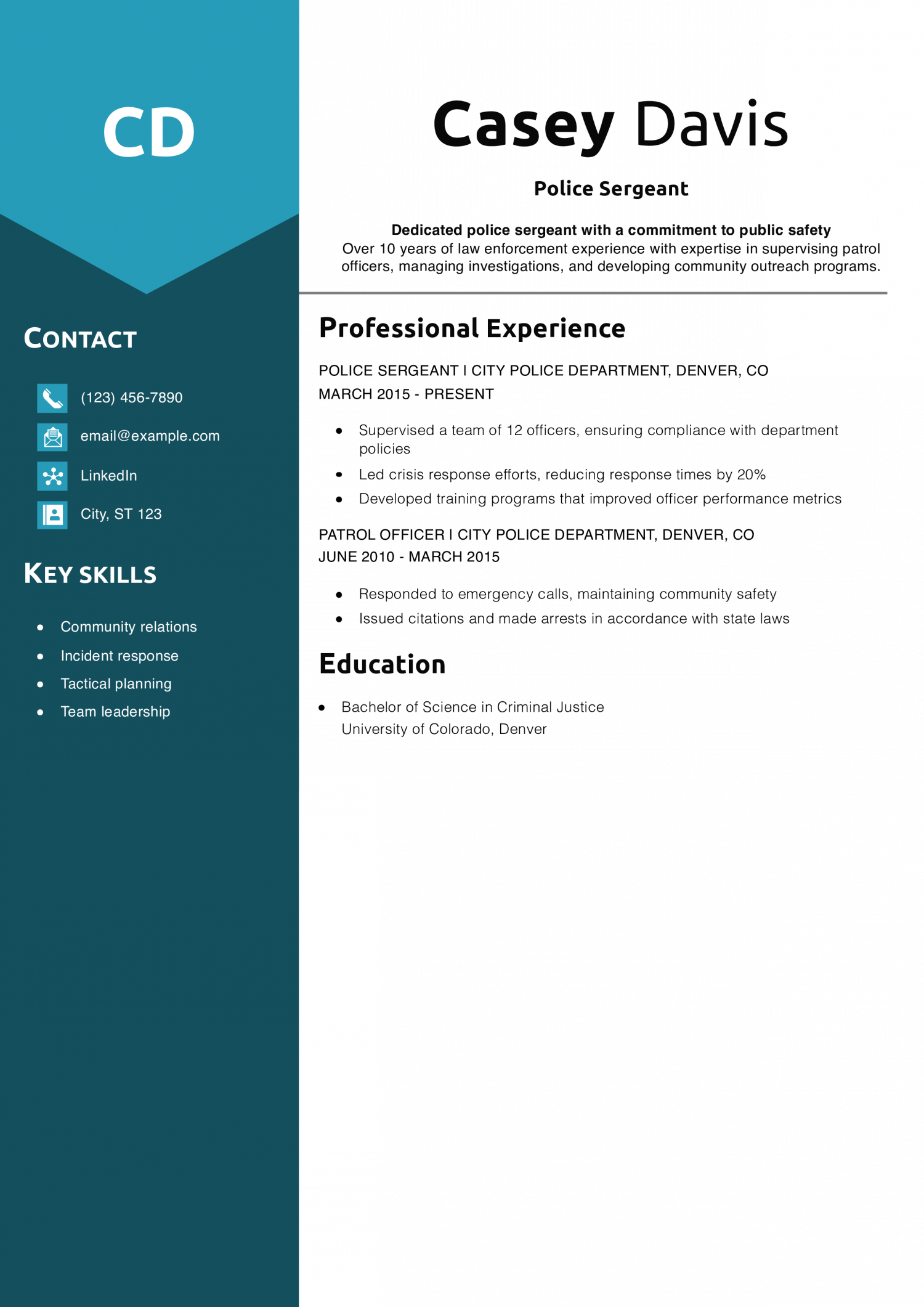 Police Sergeant Resume Example