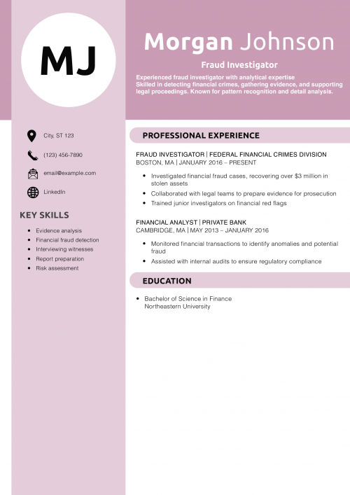 Fraud Investigator Resume Example